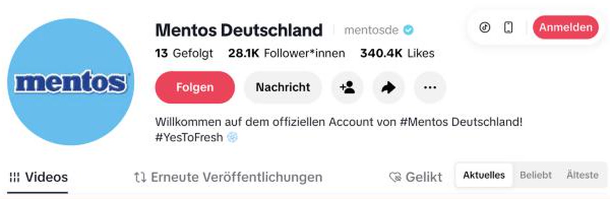 TikTok-Profil @mentosde am 07.10.2026